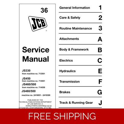 JCB JS330, JS450, JS460, JS500 EXCAVATOR SERVICE REPAIR MANUAL